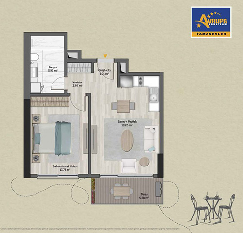 Abalpha brokerage 1+1 FT Daire Planı