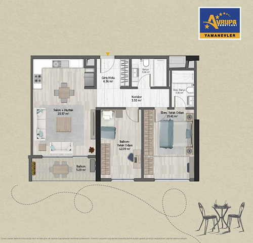 Abalpha brokerage 2+1 A Daire Planı