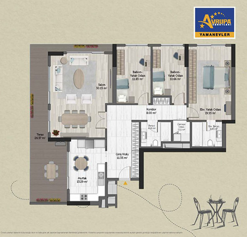 Abalpha brokerage 3+1 BT Daire Planı