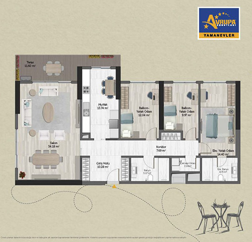 Abalpha brokerage 3+1 FT Daire Planı